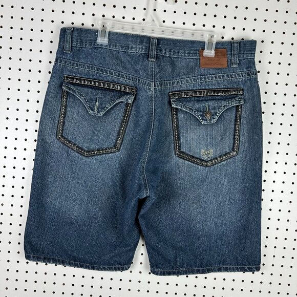 Phat Farm 90s Baggy Jean Shorts - 38 Stitched Flap Pocket Streetwear Blue Skater - Picture 2 of 8